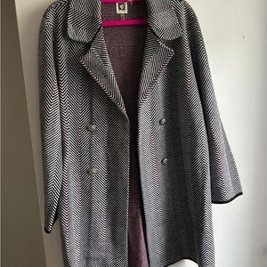 Anne Klein Black and White Herringbone Trench Coat